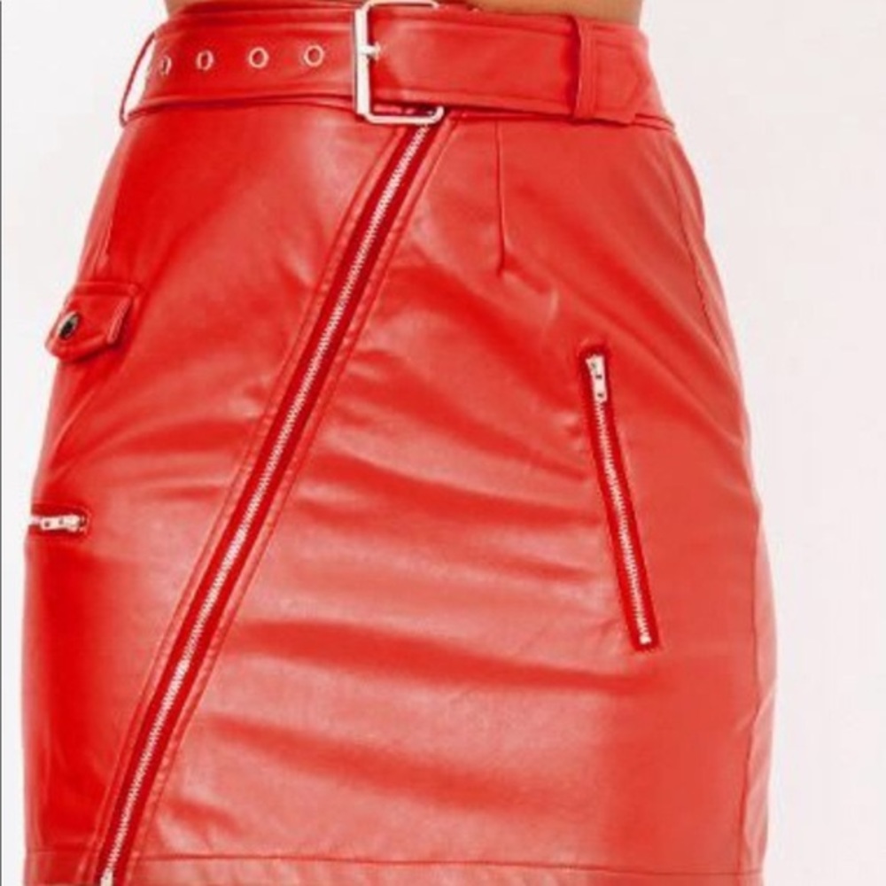 RED LEATHER SKIRT